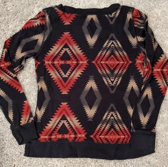 Chaps Denim Cotton Thermal Long Sleeve Top Petite Large  Southwest Waffle Weave - Picture 6 of 6